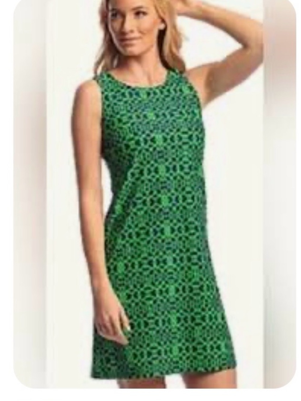Jude Connally Beth Sleeveless Green and Geometric shift midi Dress sz M